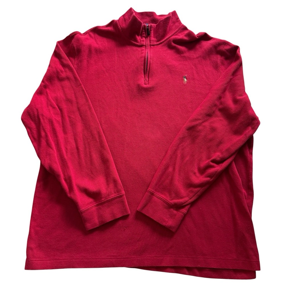 Polo Ralph Lauren Estate Rib Quarter Zip 1/4 Red Sweater Size XL Pony * Flaw